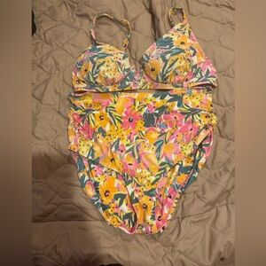 Anne Cole Limited Edition Swim V-WIRE TOP & SHIRRED Bottom: Size Large Floral